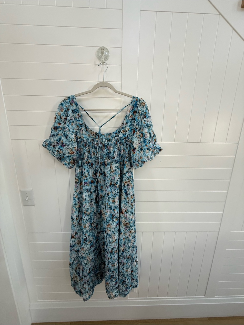 Anthropologie Blue Smocked Midi Dress